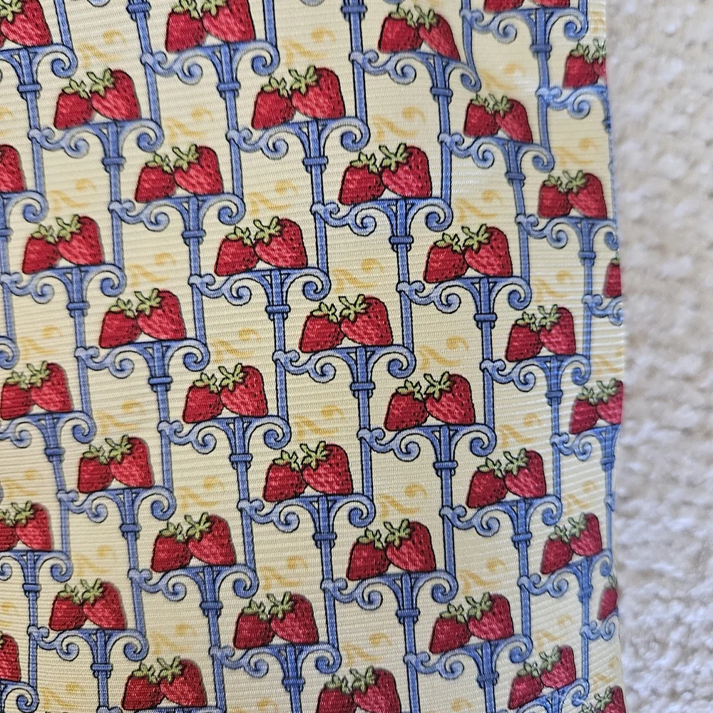 Fumagalli's Uomo Pale Yellow w/ Red Strawberries Patterned  Silk Tie